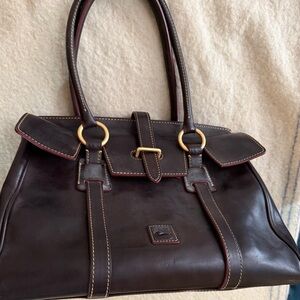 Dooney & Bourke Tab Collar Satchel Deep Brown Leather Vintage